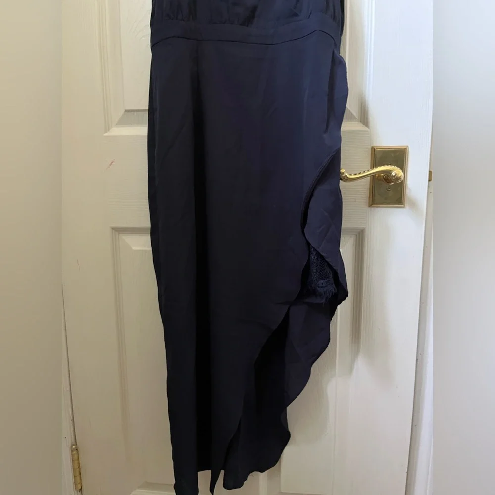 Runway Navy Blue Asymetrical Wrap Dress Size Large - Picture 3 of 9
